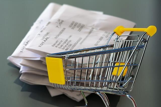 shopping cart with receipts